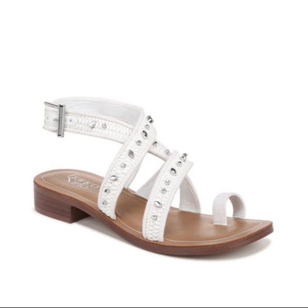 Women's  Franco Sarto Ina White Sandals with silver Studded Details